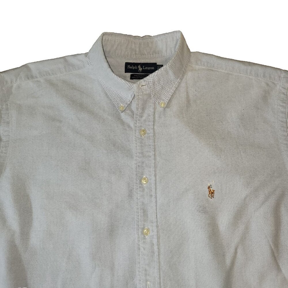 Ralph Lauren Dress Shirt Yarmouth Mens 18 - 35 Blue 100% Cotton Oxford LS Button